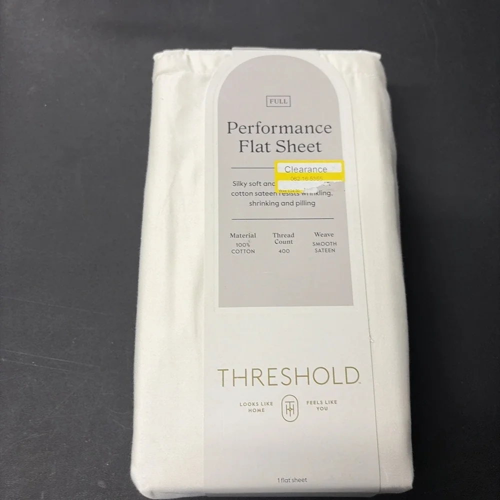 Threshold FULL Performance Flat Sheet Silky Soft Sateen SOUR CREAM 400 TC 20550